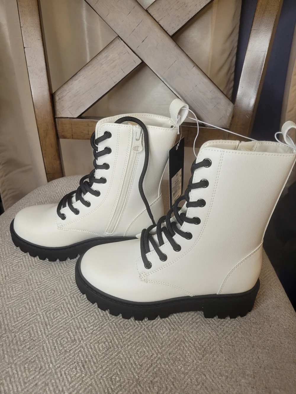Art Class Girl's Cream Lace-Up Combat Boots